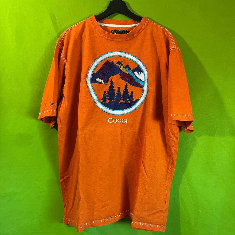 Coogi Mens XXL Orange Mountain Graphic T-Shirt Contrast Stitch Streetwear Tee